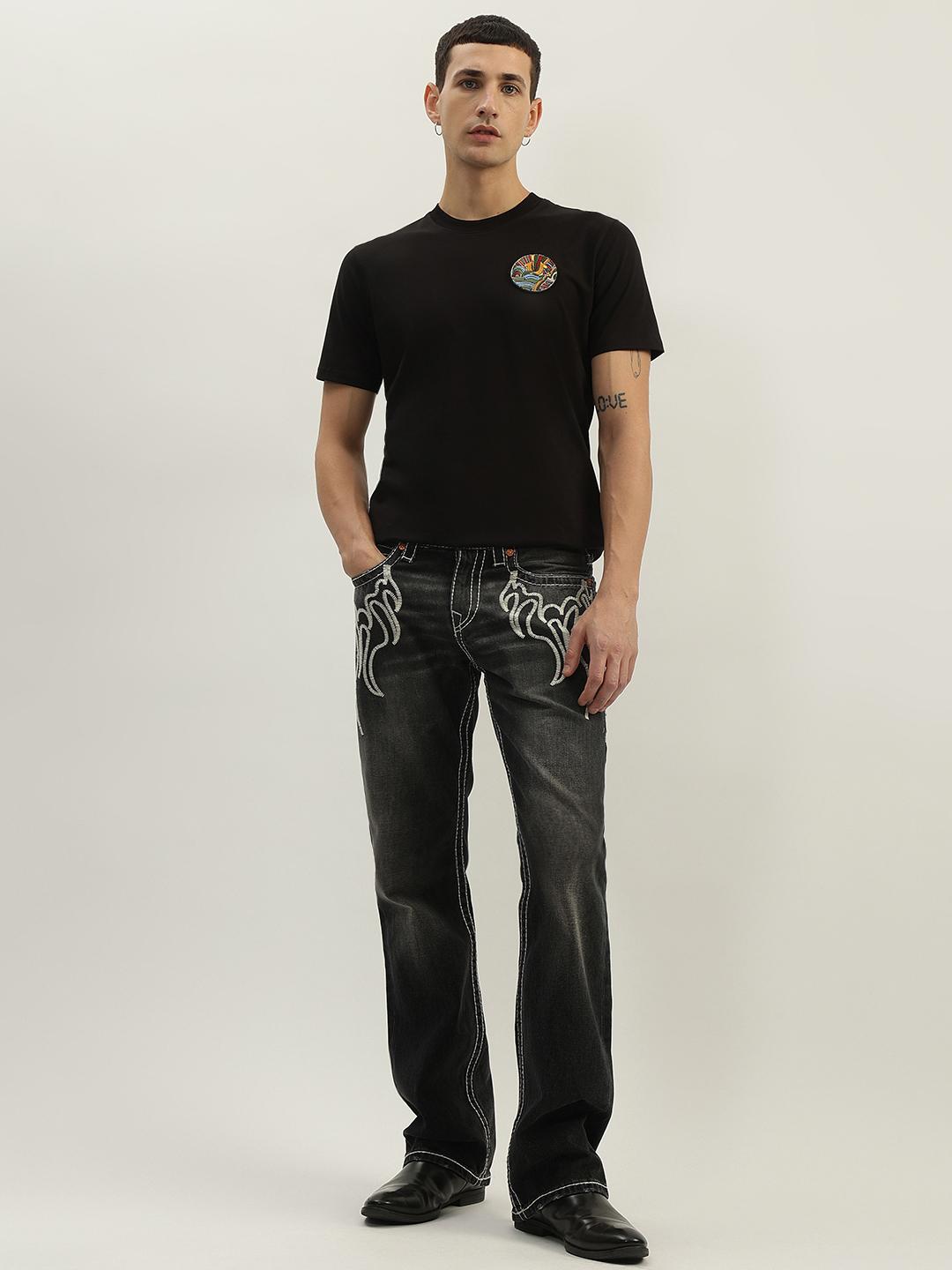 True Religion Men Black Printed Round Neck Short Sleeves Tshirt