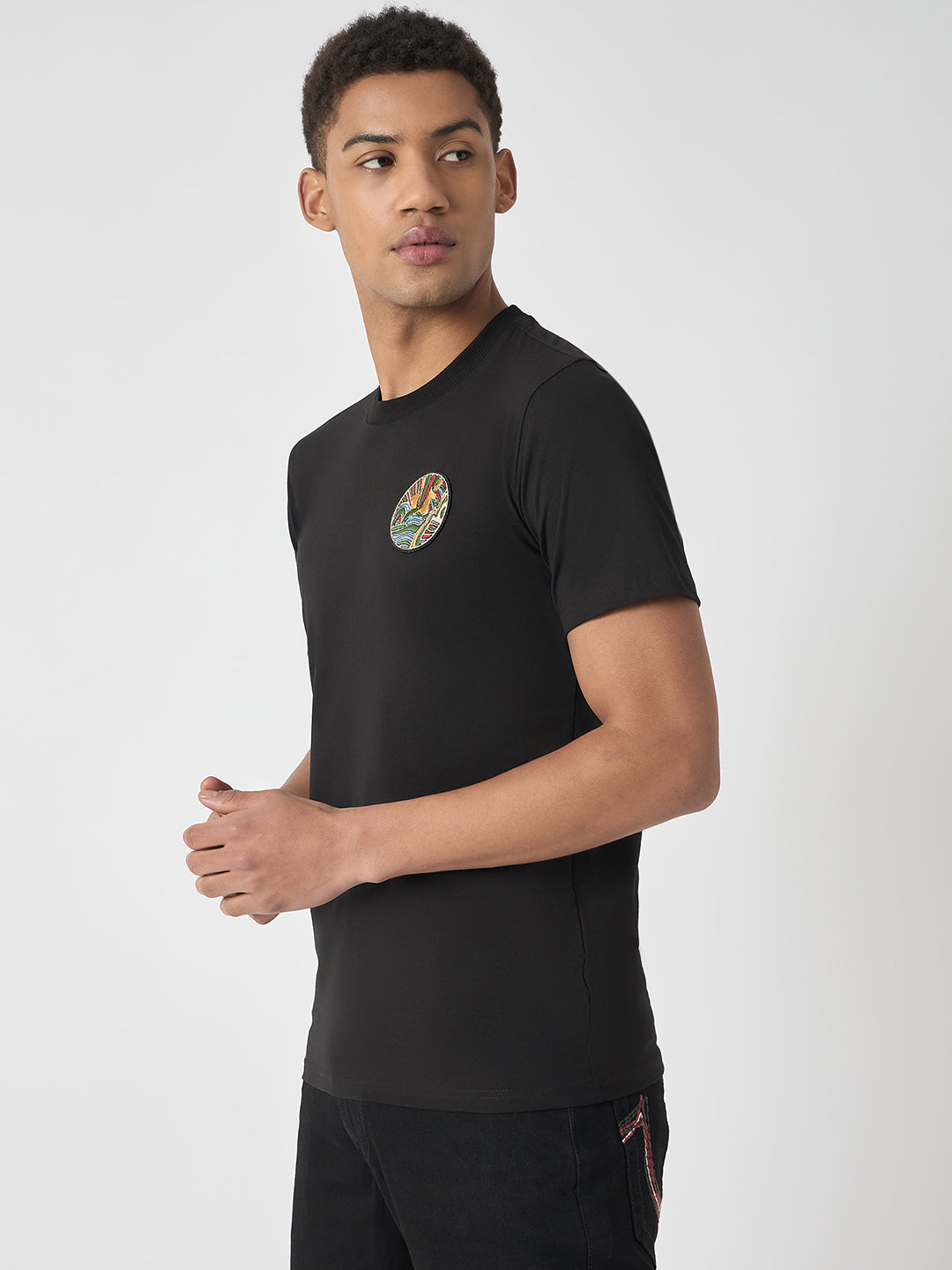 True Religion Men Black Printed Round Neck Short Sleeves Tshirt