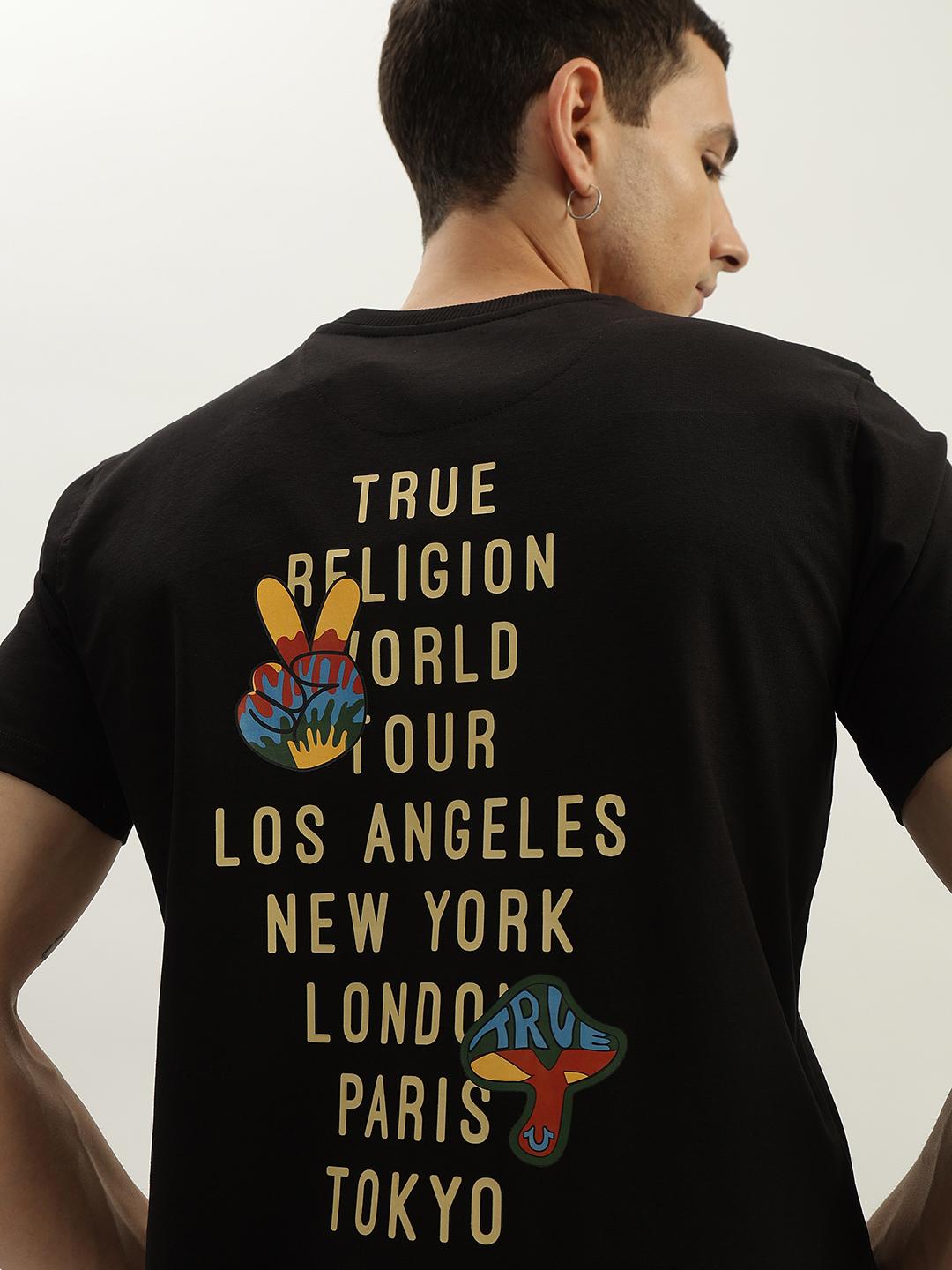 True Religion Men Black Printed Round Neck Short Sleeves Tshirt