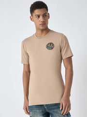 True Religion Men Beige Printed Round Neck Short Sleeves Tshirt