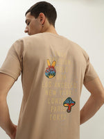 True Religion Men Beige Printed Round Neck Short Sleeves Tshirt