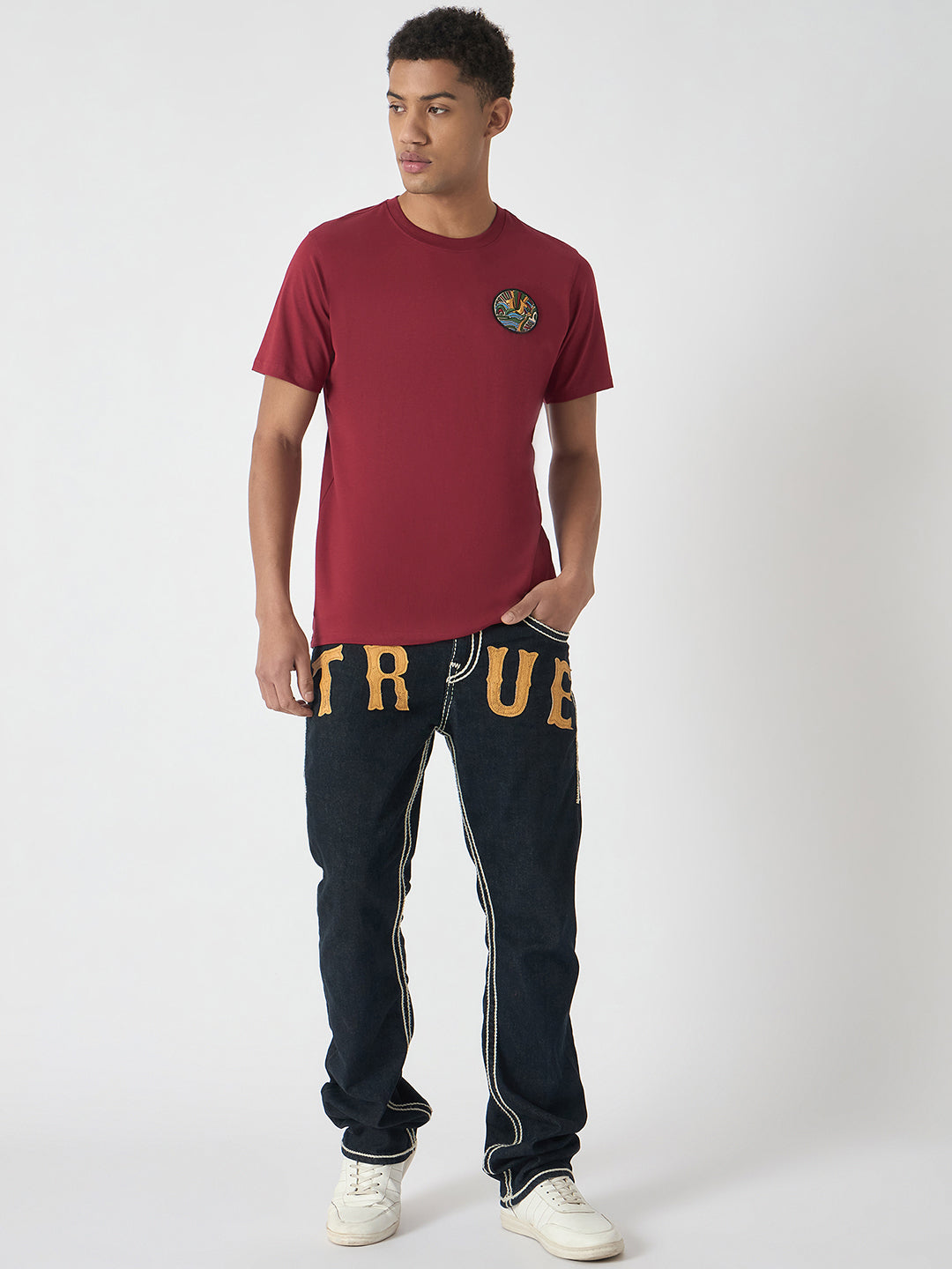 True Religion Men Red Printed Round Neck Short Sleeves Tshirt