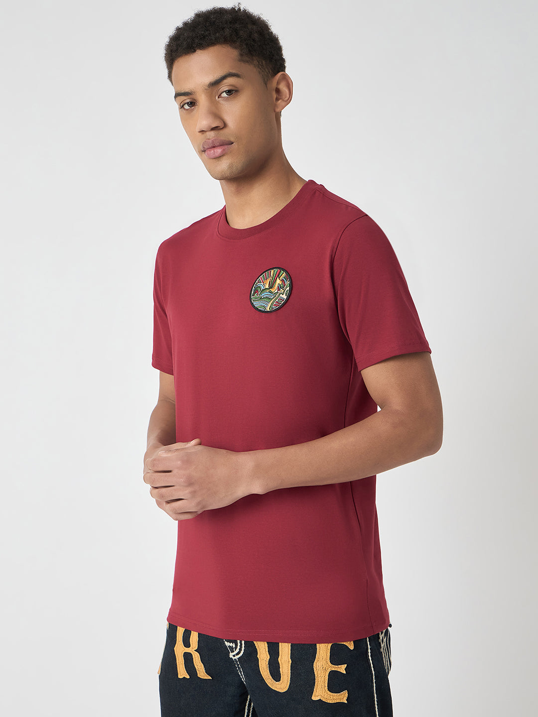 True Religion Men Red Printed Round Neck Short Sleeves Tshirt