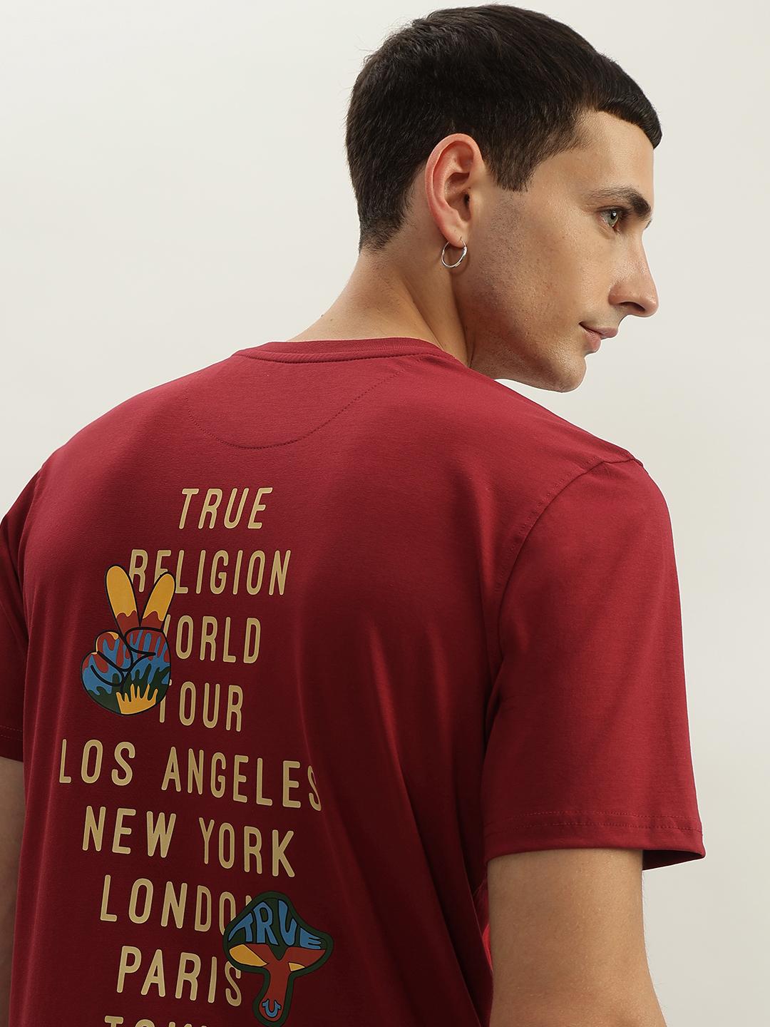 Men red printed round neck short sleeves tshirt