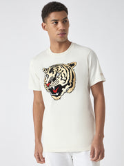 True Religion Men White Printed Round Neck Short Sleeves Tshirt