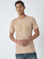 True Religion Men Beige Printed Round Neck Short Sleeves Tshirt