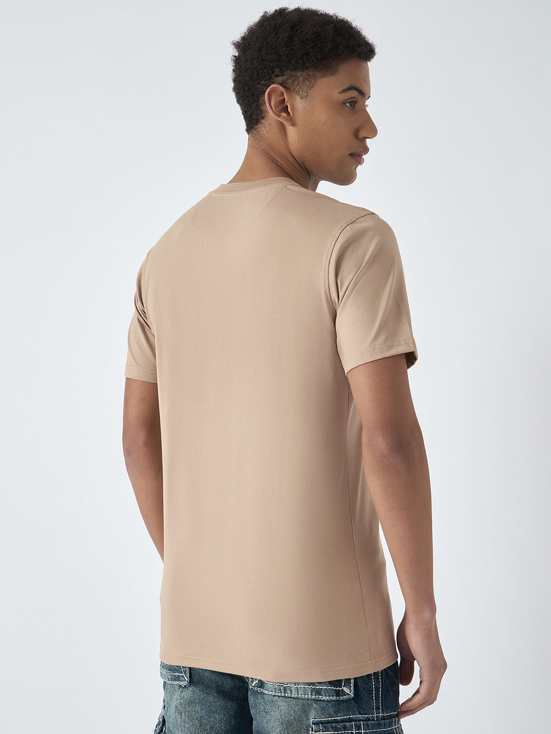 True Religion Men Beige Printed Round Neck Short Sleeves Tshirt