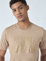 True Religion Men Beige Printed Round Neck Short Sleeves Tshirt