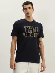 True Religion Men Navy Blue Printed Round Neck Short Sleeves Tshirt