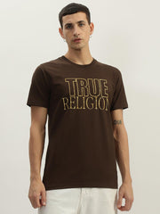 True Religion Men Brown Printed Round Neck Short Sleeves Tshirt