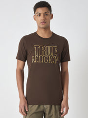 True Religion Men Brown Printed Round Neck Short Sleeves Tshirt
