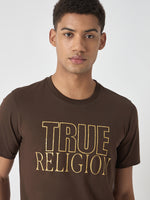 True Religion Men Brown Printed Round Neck Short Sleeves Tshirt