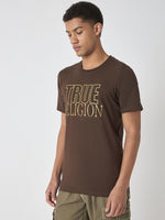 True Religion Men Brown Printed Round Neck Short Sleeves Tshirt