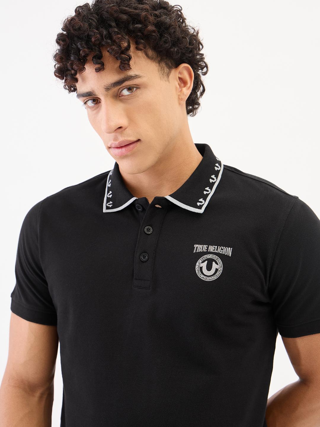 True Religion Men Black Solid Polo Tshirt