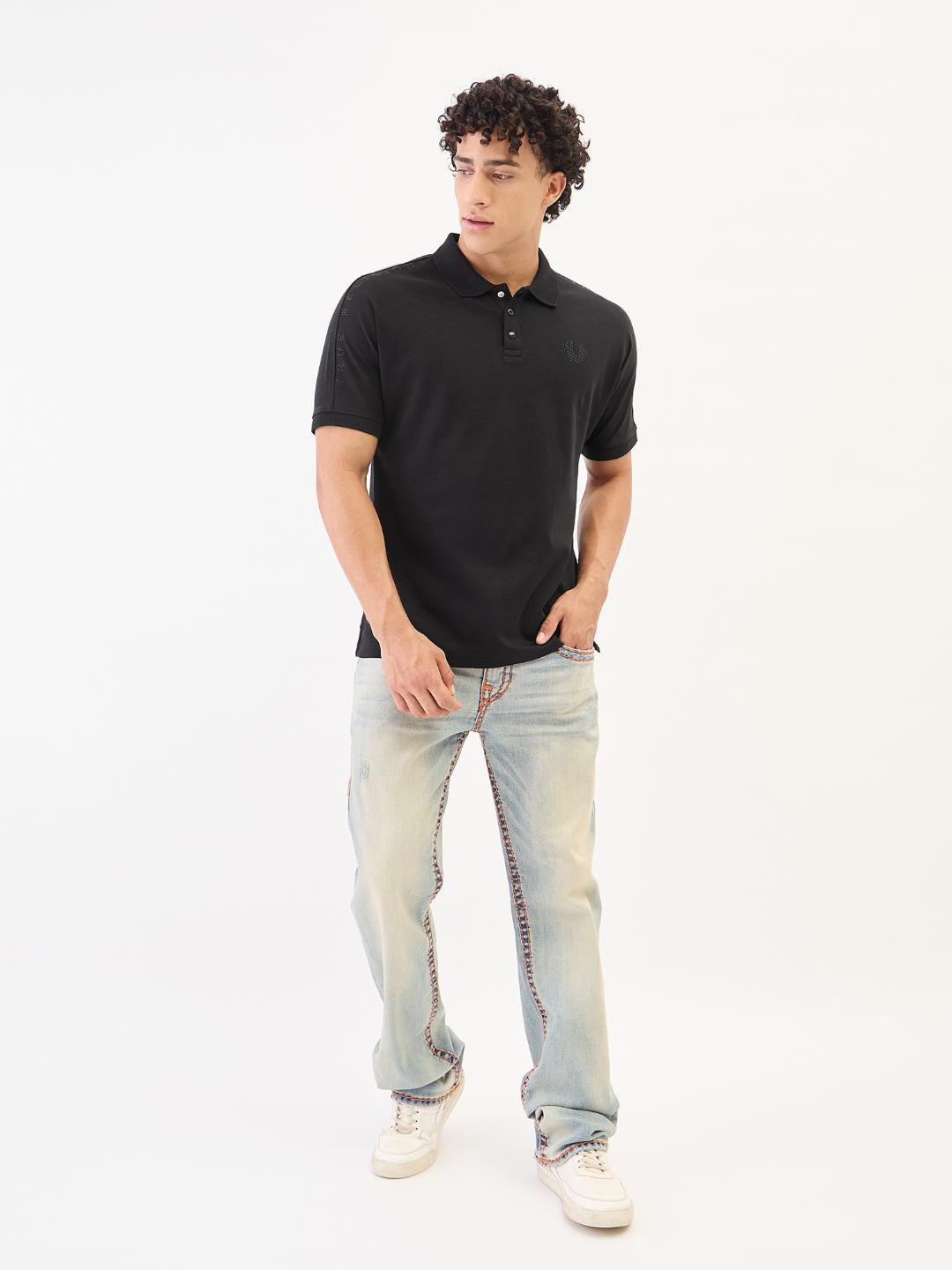 Men black solid polo tshirt