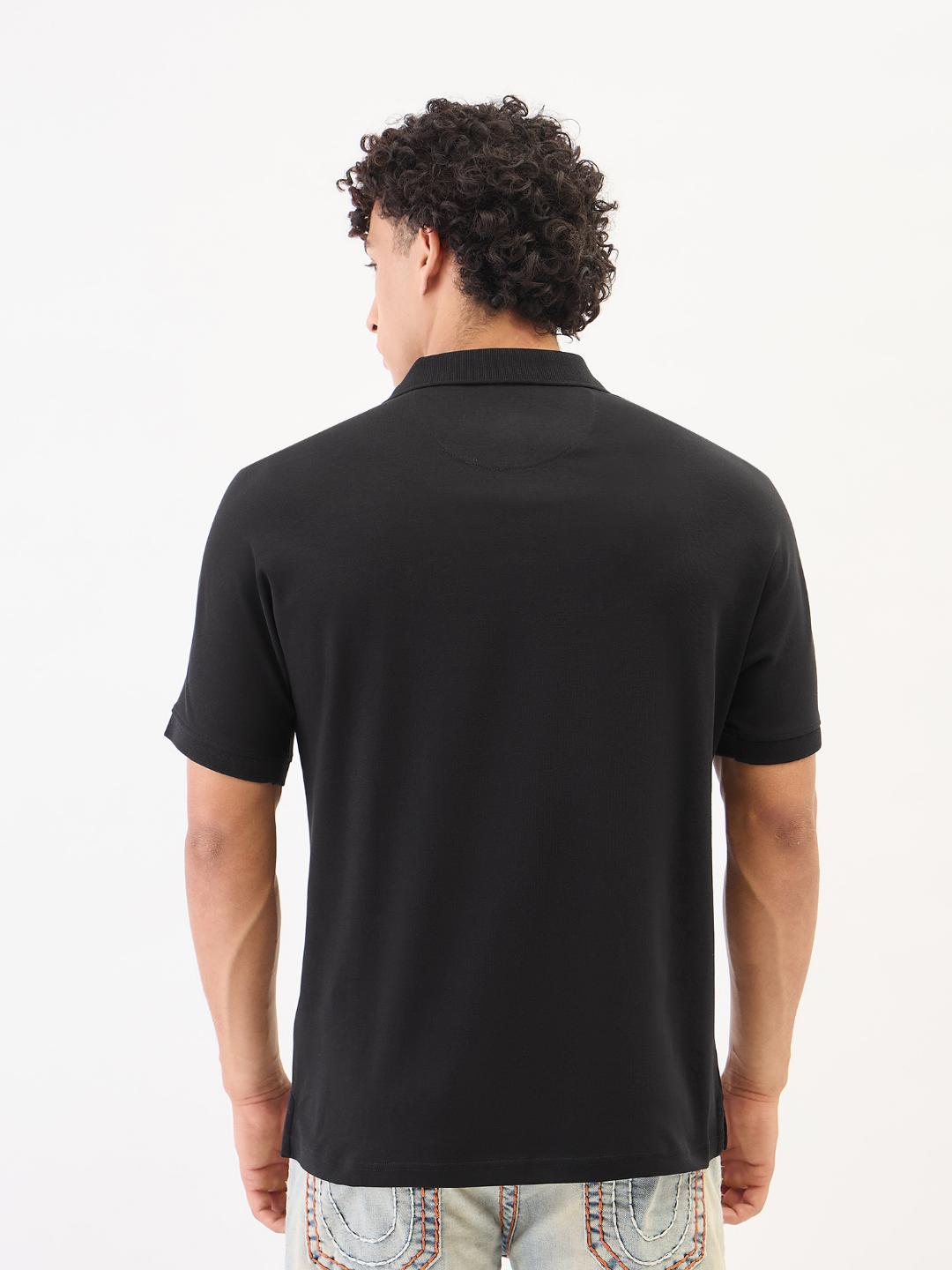 Men black solid polo tshirt