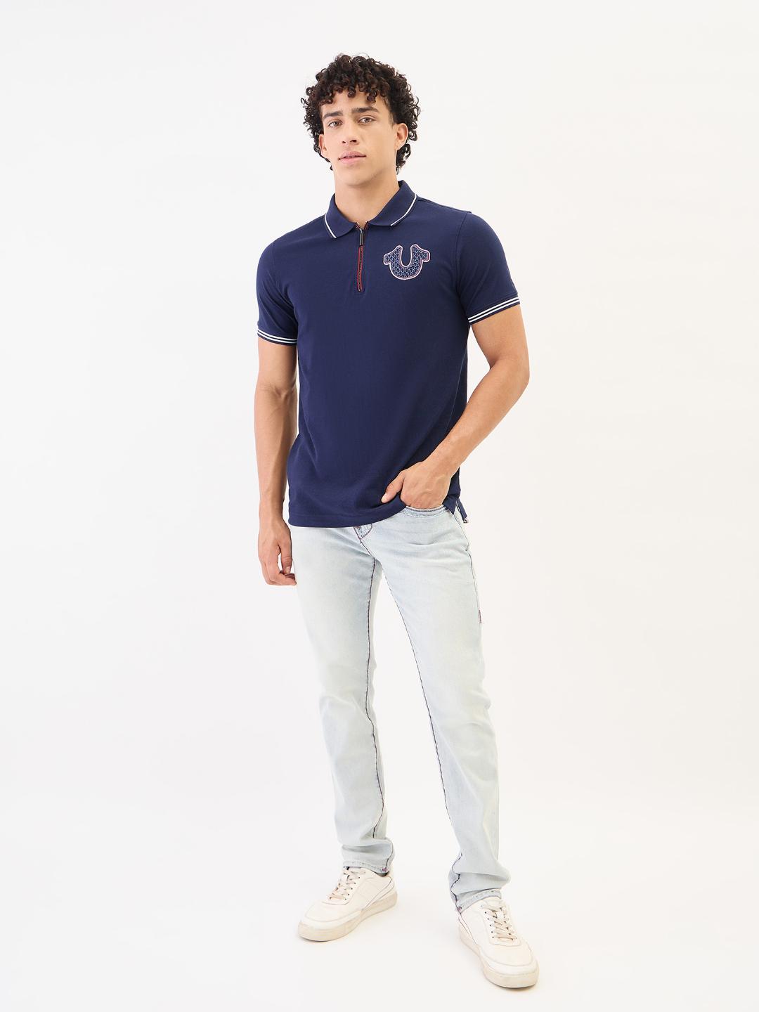 True Religion Men Blue Solid Polo Tshirt