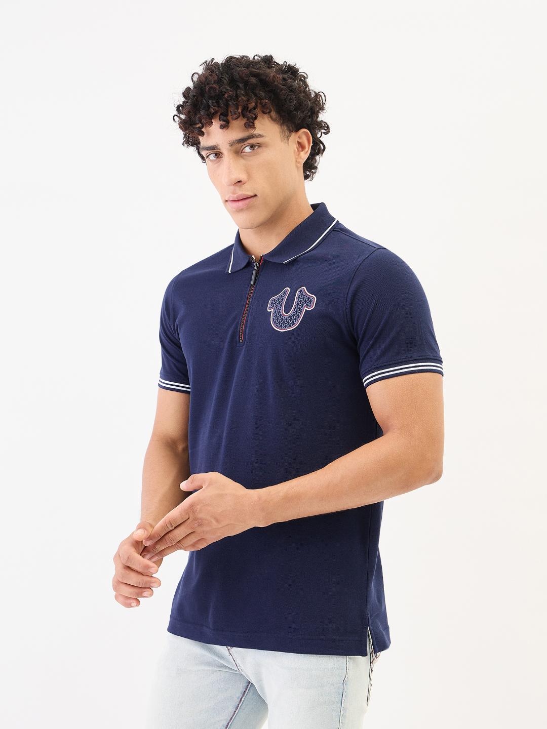 True Religion Men Blue Solid Polo Tshirt