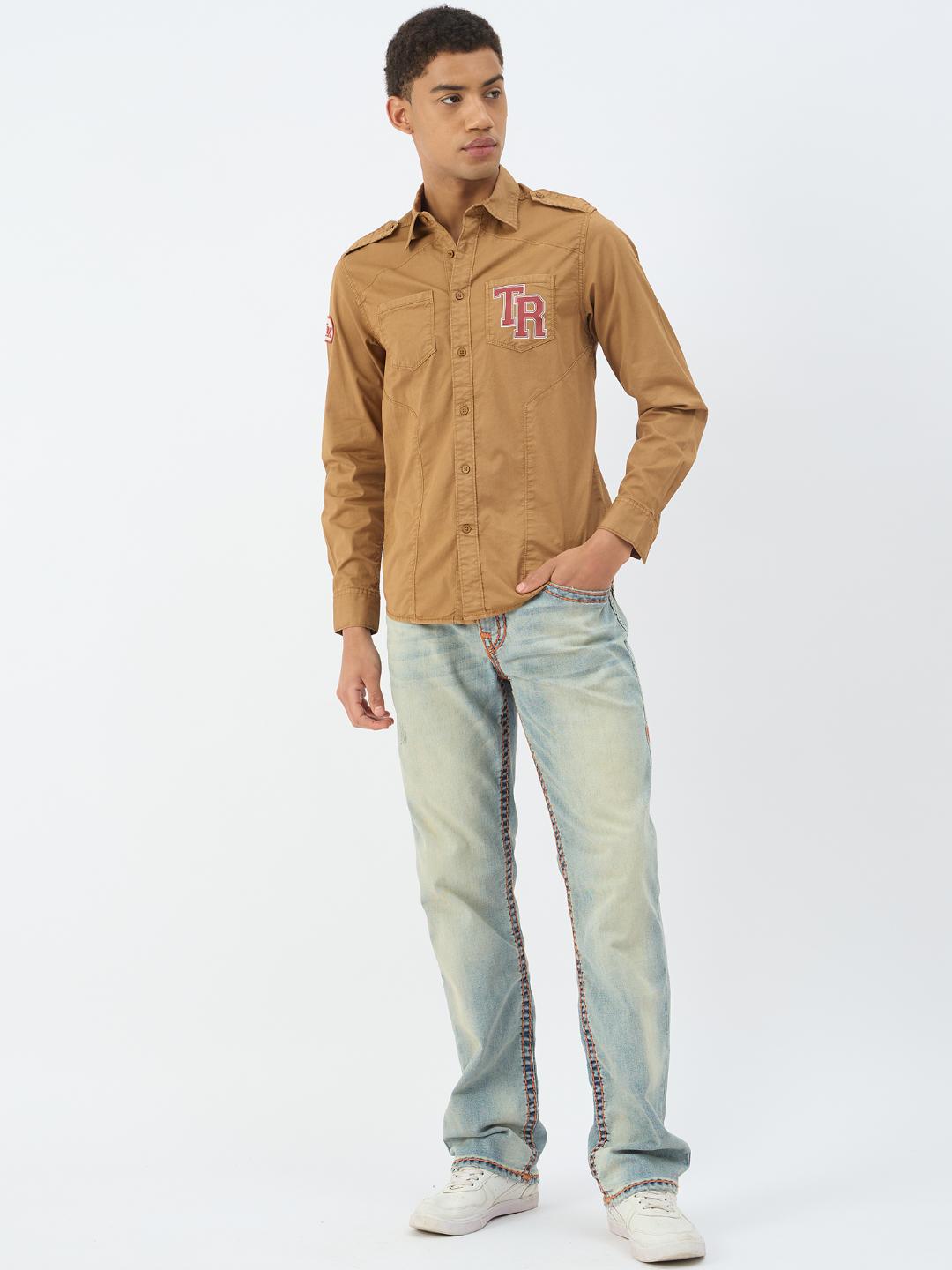 Men brown solid collar shirt