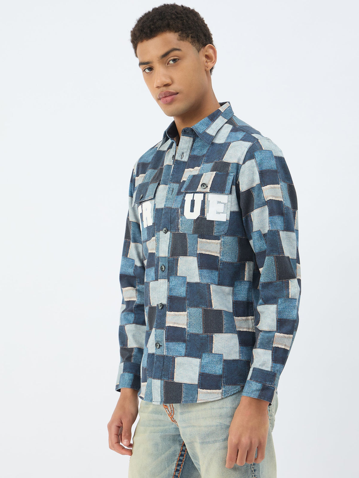 True Religion Men Blue Printed Collar Shirt