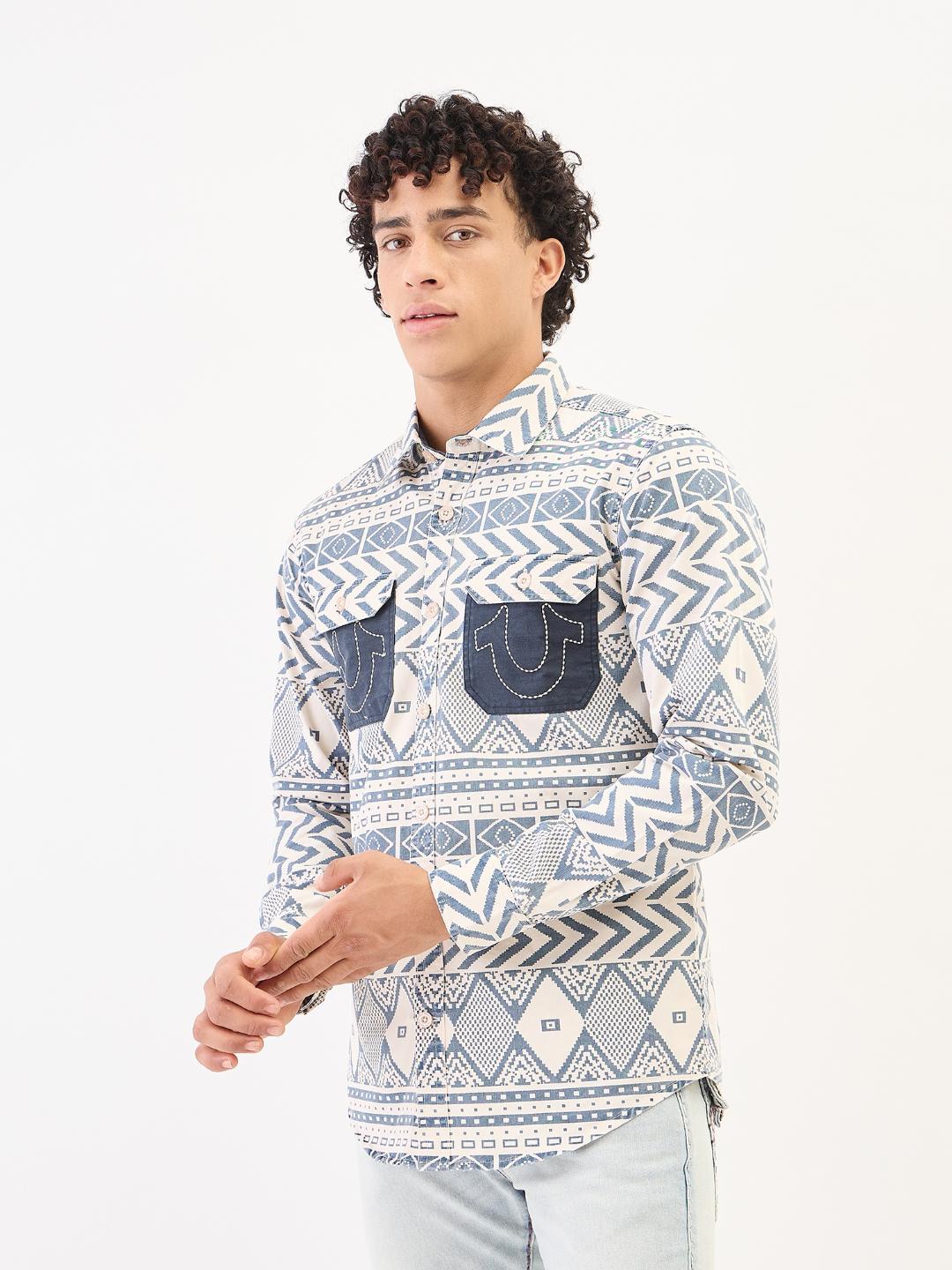 True Religion Men Blue Printed Collar Shirt