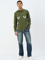 True Religion Men Green Solid Collar Shirt