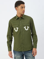 True Religion Men Green Solid Collar Shirt