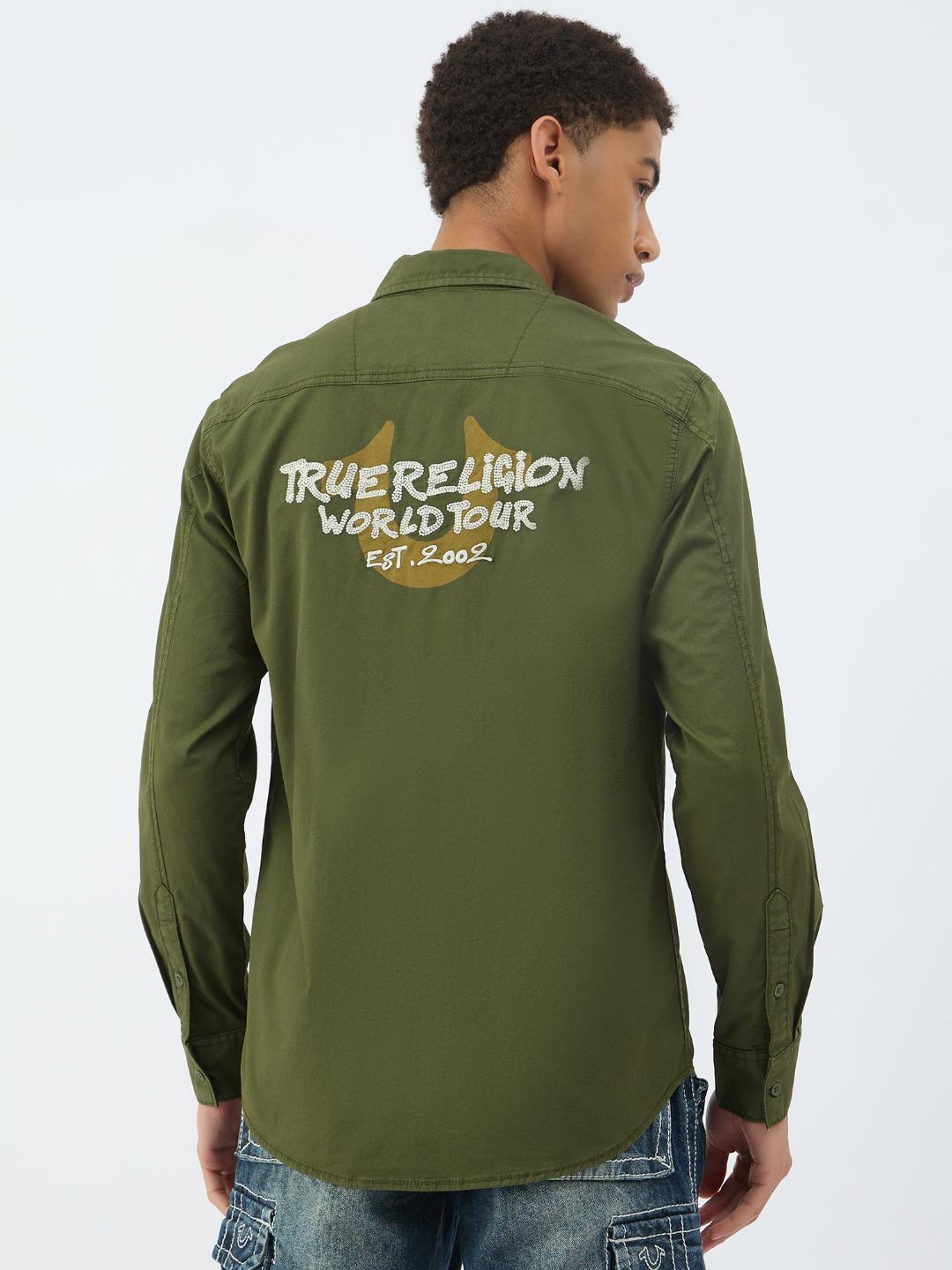 Men green solid collar shirt