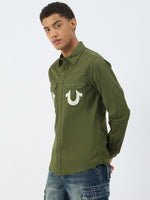 True Religion Men Green Solid Collar Shirt