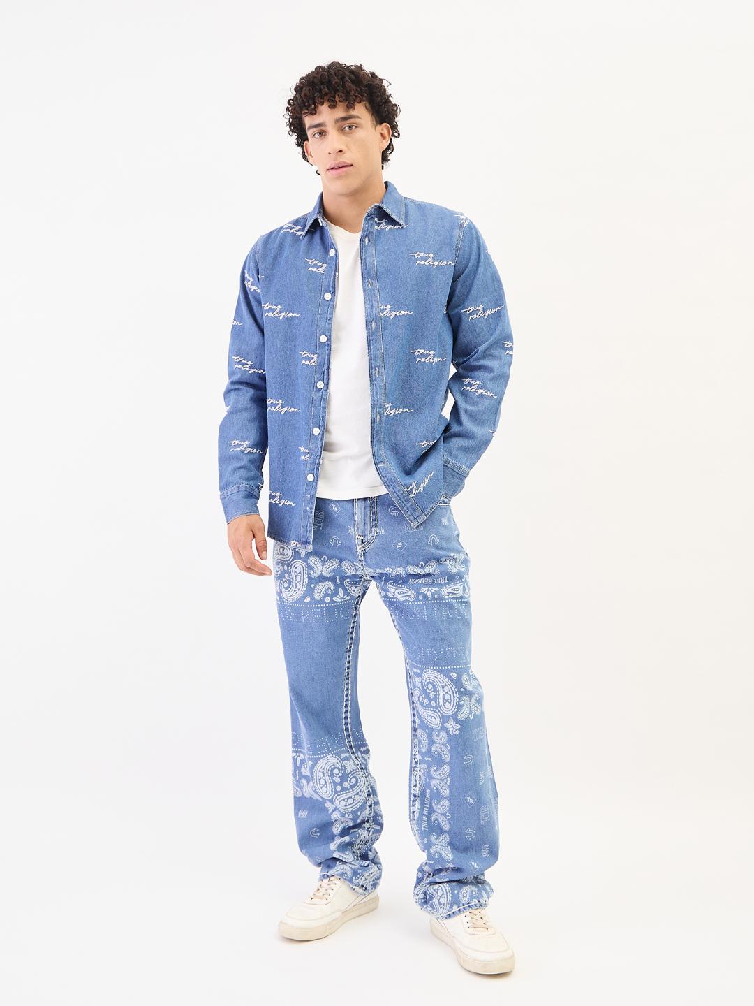 True Religion Men Blue Solid Collar Shirt