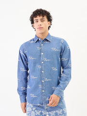 True Religion Men Blue Solid Collar Shirt