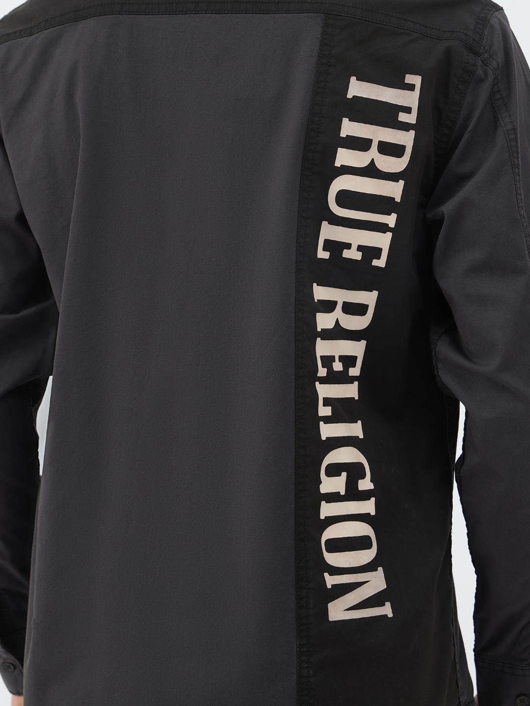 Men black solid collar shirt