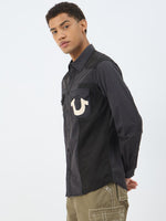 True Religion Men Black Solid Collar Shirt