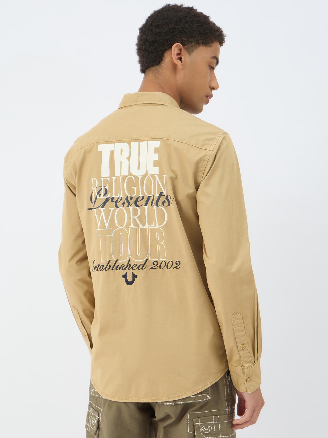 Men beige solid collar shirt