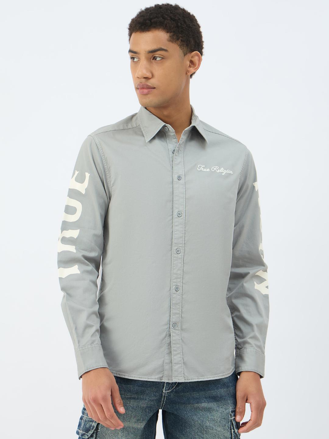Men grey solid collar shirt