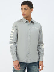 True Religion Men Grey Solid Collar Shirt