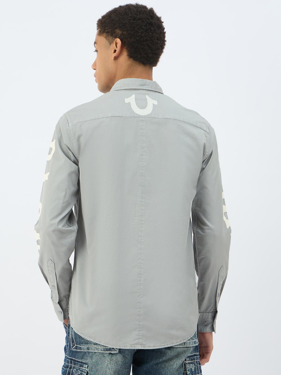 Men grey solid collar shirt