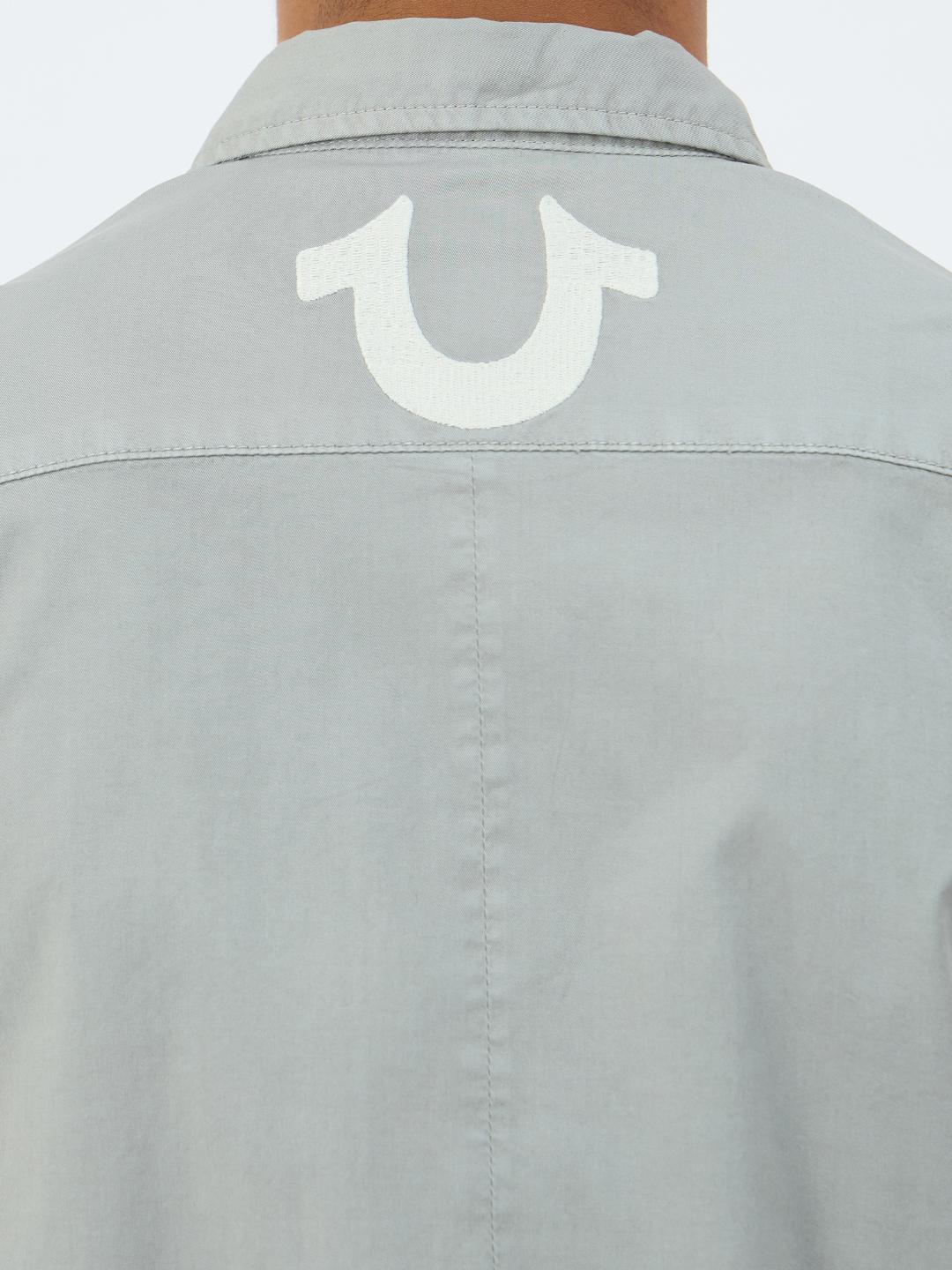 Men grey solid collar shirt