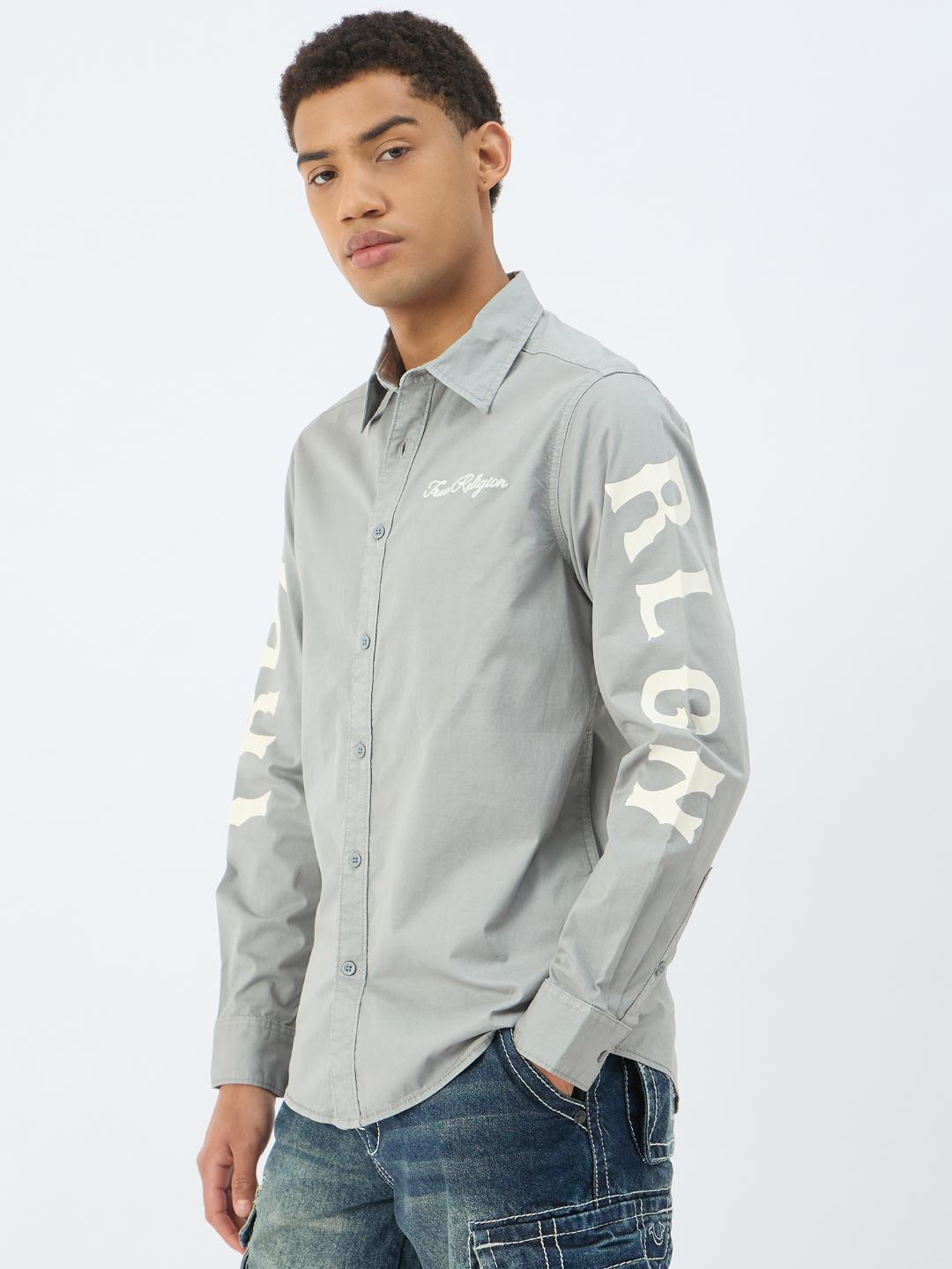 Men grey solid collar shirt