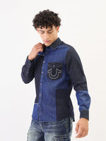 True Religion Men Blue Solid Collar Shirt