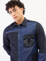 True Religion Men Blue Solid Collar Shirt