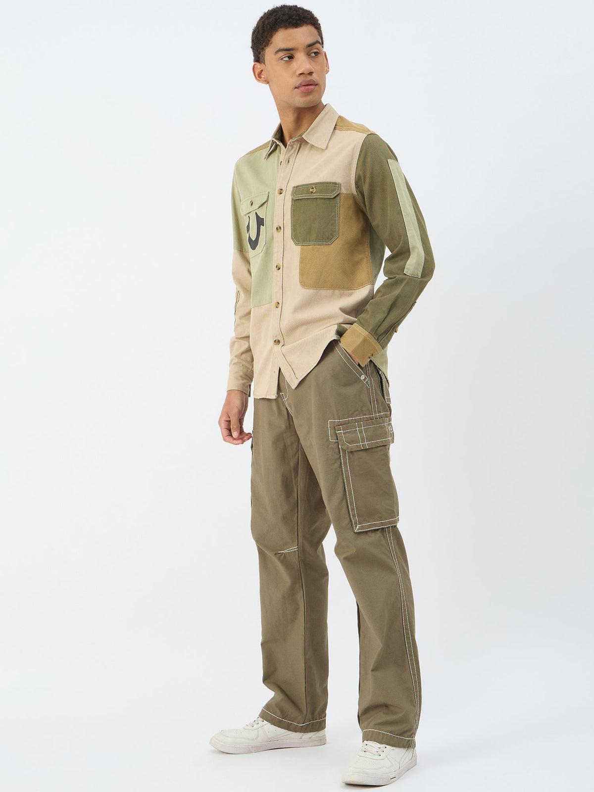 True Religion Men Beige Solid Collar Shirt