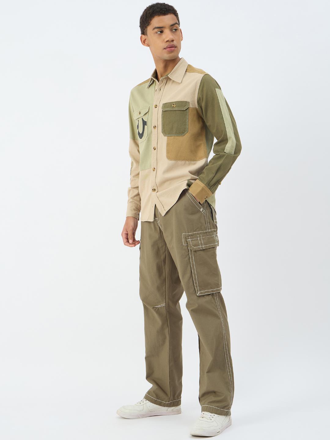 Men beige solid collar shirt