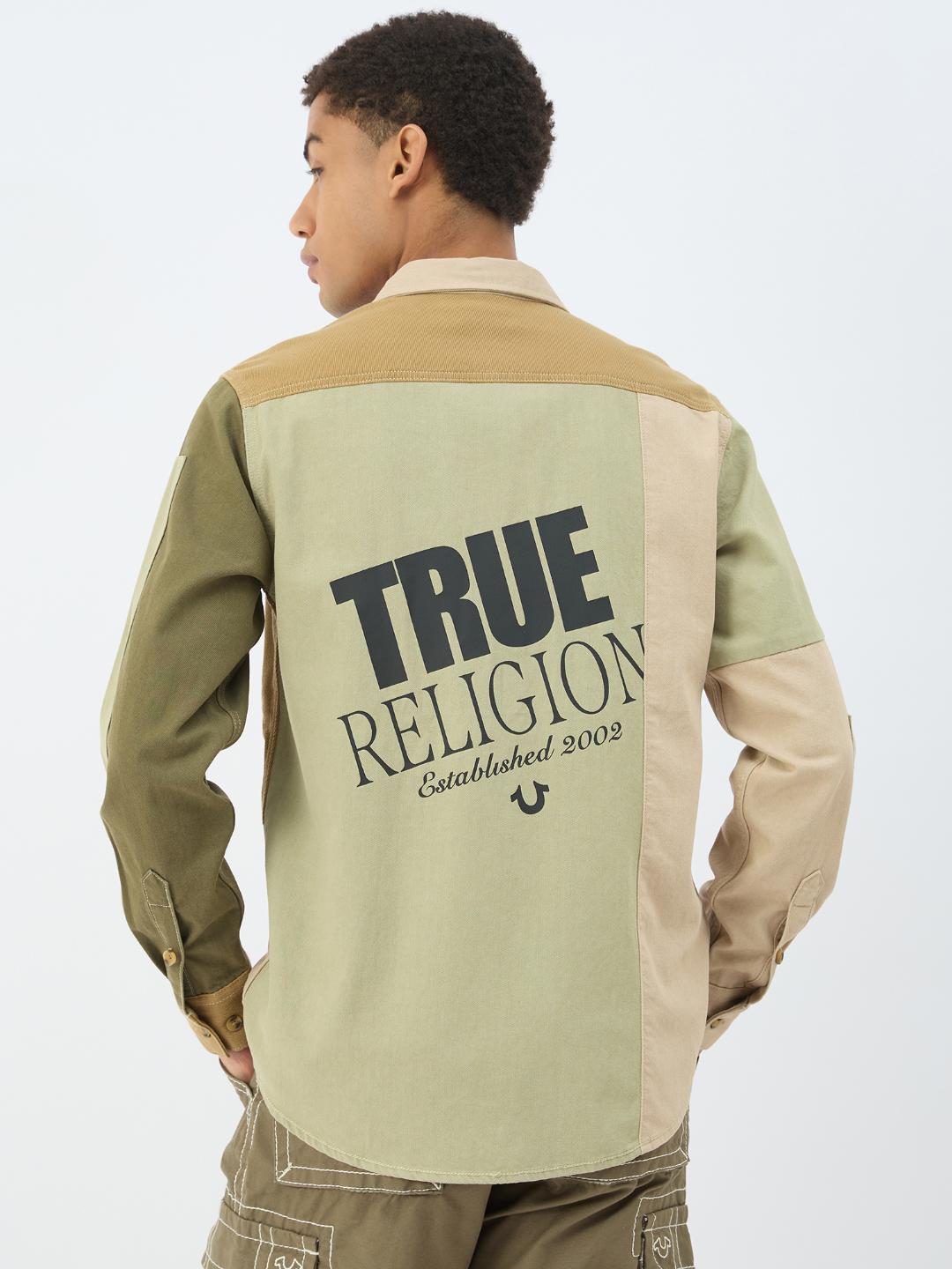 True Religion Men Beige Solid Collar Shirt