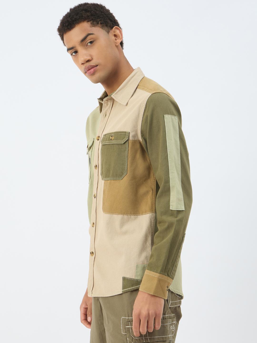 Men beige solid collar shirt