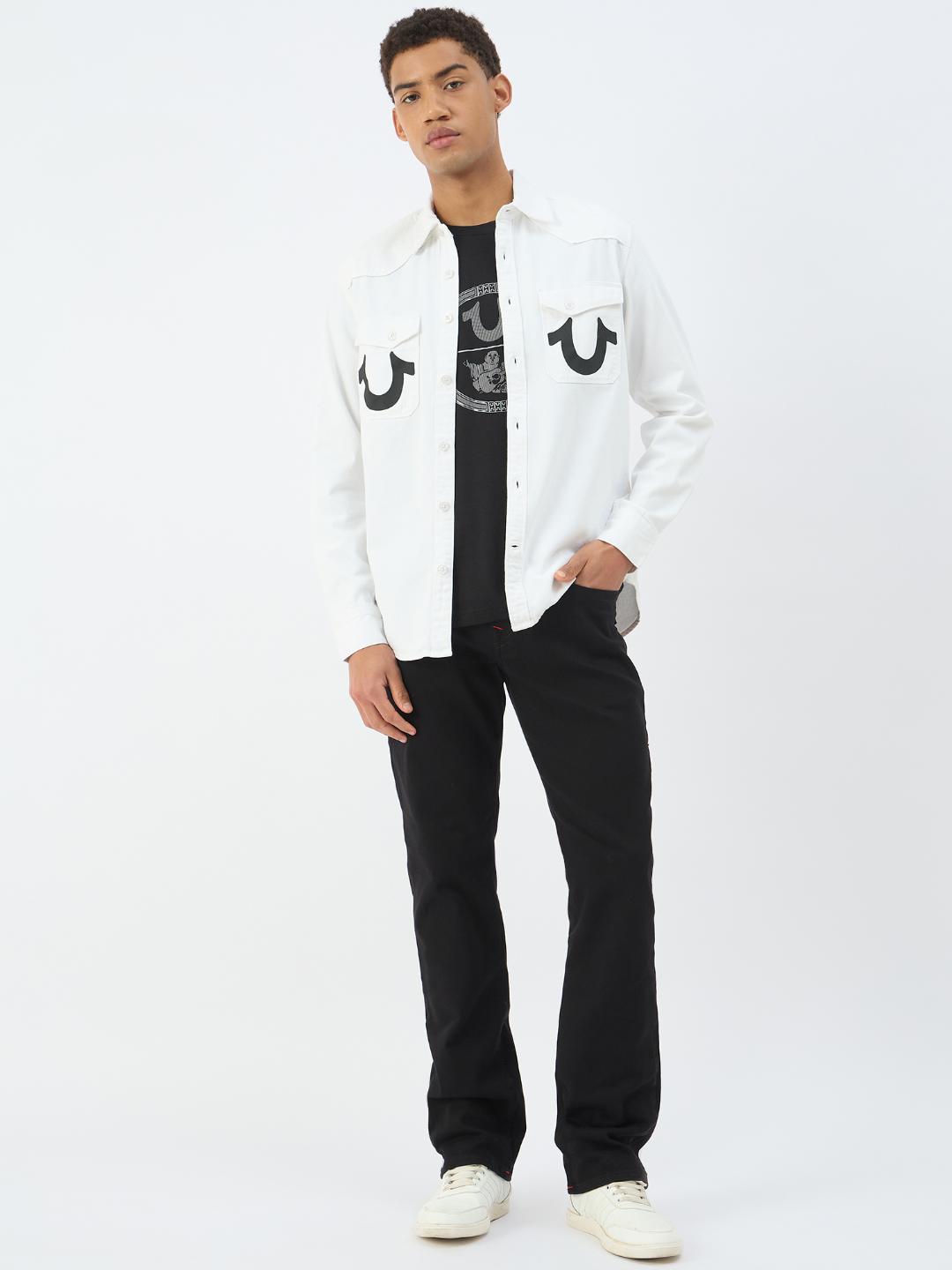 Men cream solid collar shirt