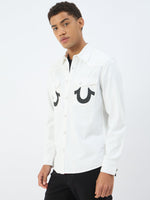 True Religion Men Cream Solid Collar Shirt