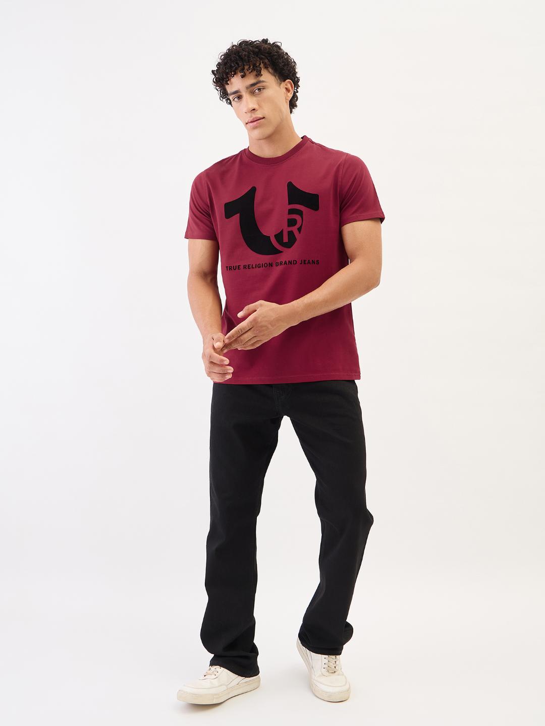 True Religion Men Red Solid Round Neck Tshirt