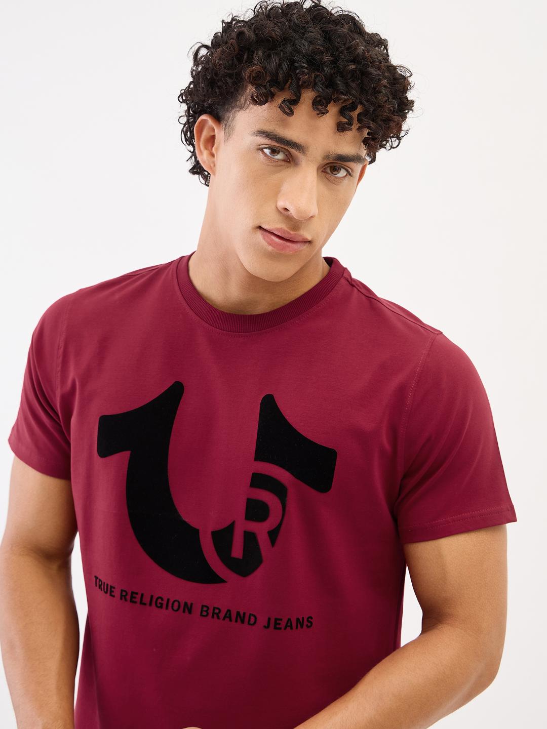 True Religion Men Red Solid Round Neck Tshirt