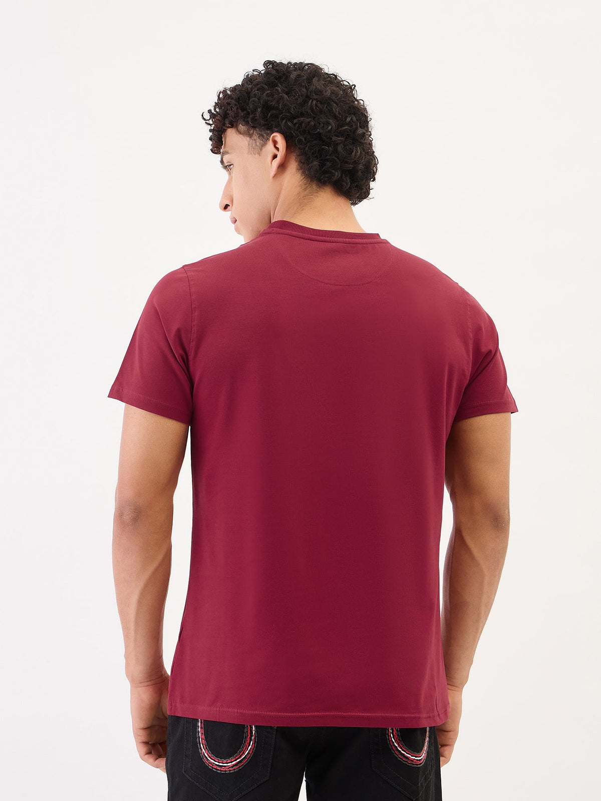 True Religion Men Red Solid Round Neck Tshirt